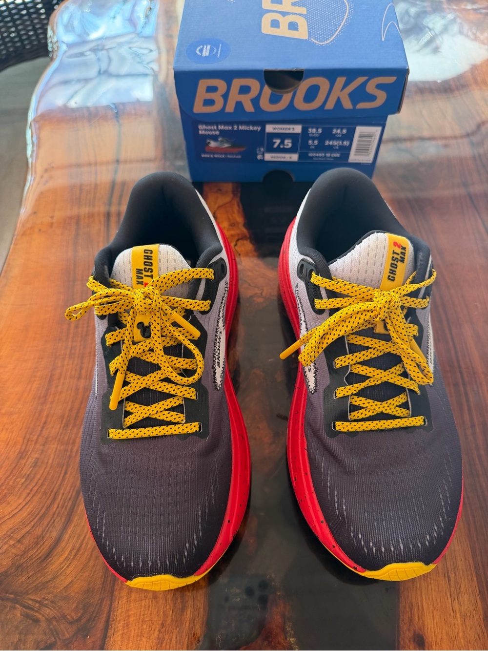 Brooks women’s Ghost Disney Mickey Mouse Running Shoes Gray with Red & Yellow
